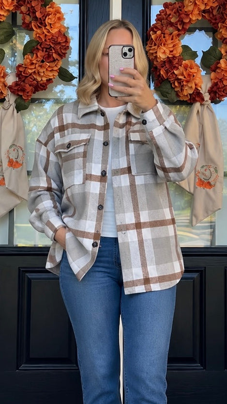Plaid Button Flannel Shirt Jacket