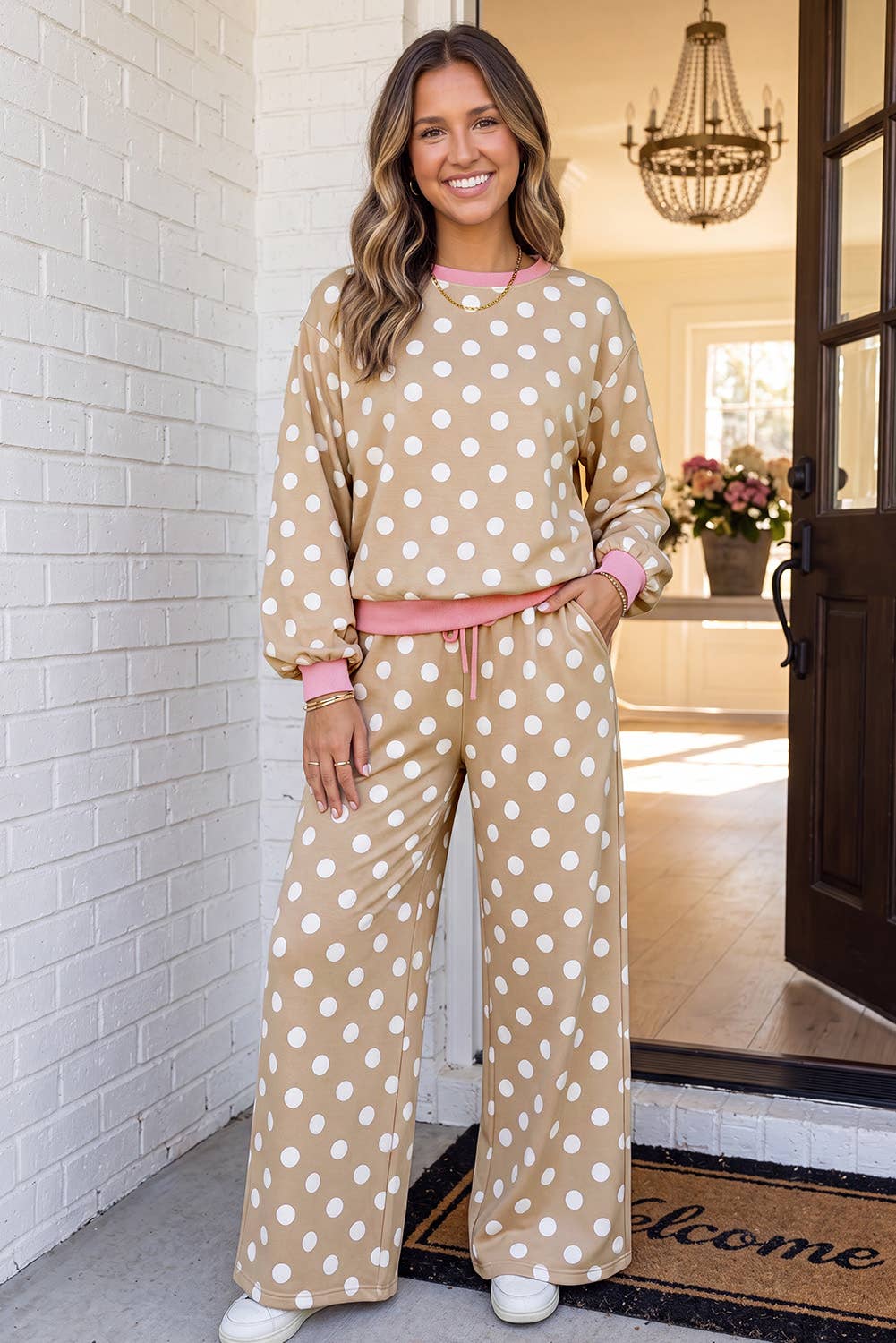 Polka Dot Drawstring Pants Set