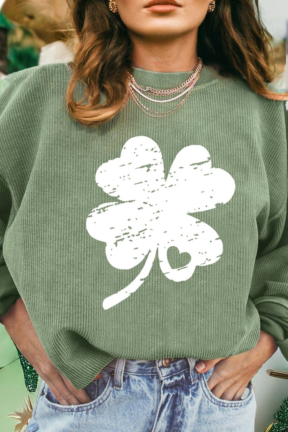 Distressed Clover St Patricks Sweatshirt