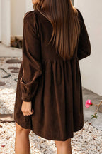 Little Daisy Closet - LDC Bow Knot Front Long Sleeve Corduroy Mini Dress: Coffee / L