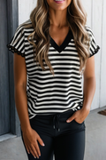 Mila Black Striped V Neck Tee