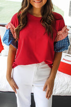 Fiery Red Stars Stripes Top