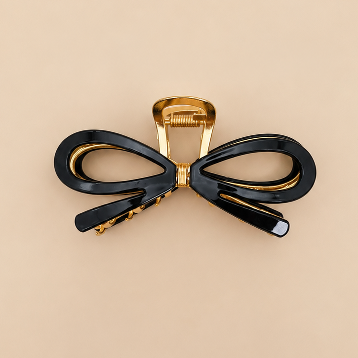 Ribbon Bow Gold Claw Clips