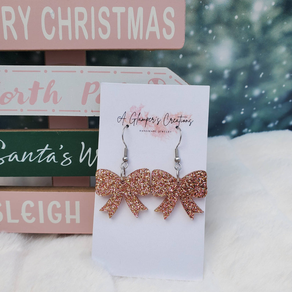 Christmas Bow Acrylic Earrings