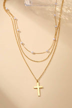 Layered Pearl, cross Necklace