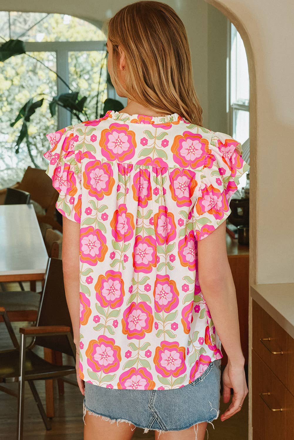 Ric-rac Trim Split Neck Blouse
