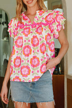 Ric-rac Trim Split Neck Blouse