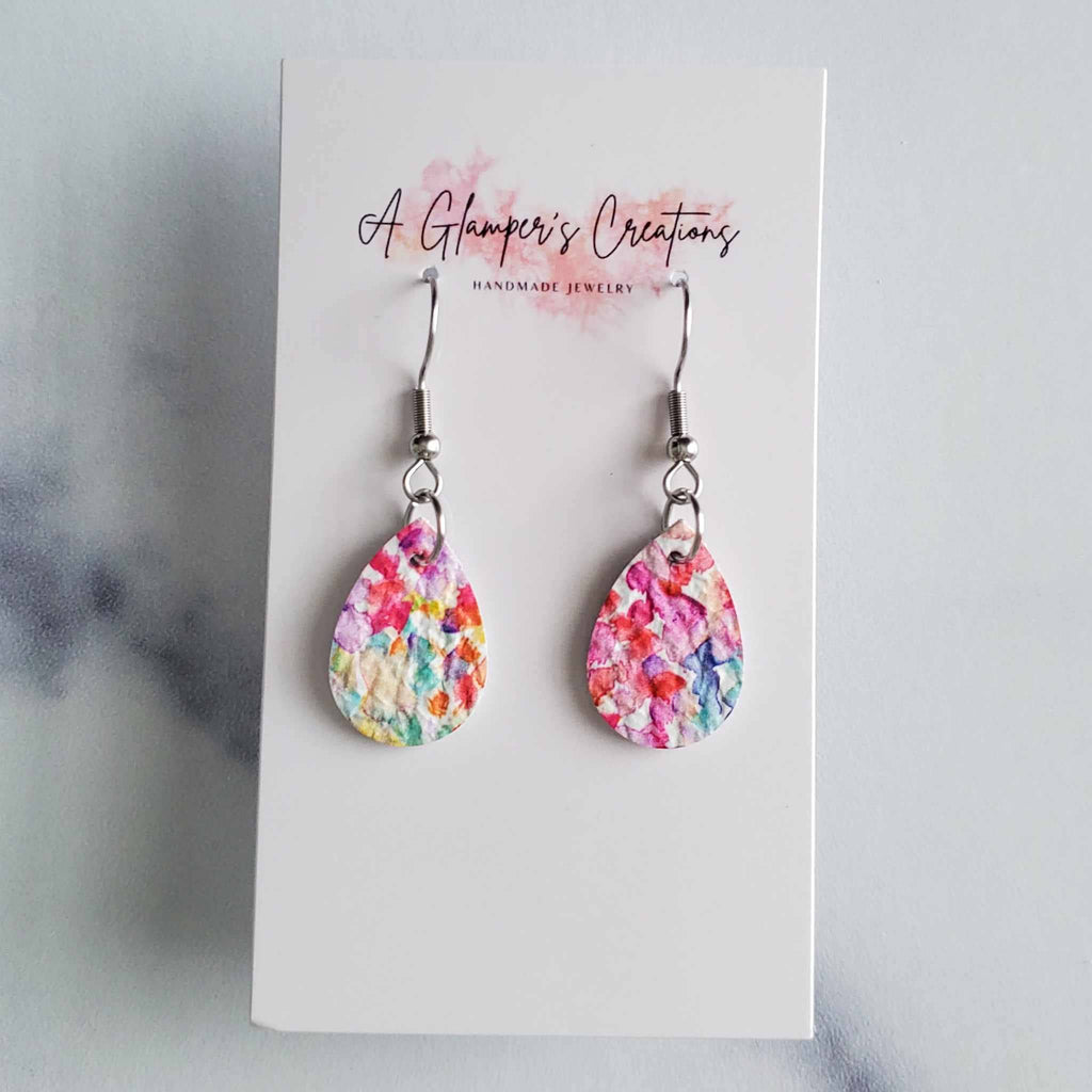 Floral Teardrop Leather Earrings