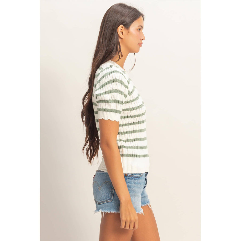 Tara Scallop Edge Puff Sleeve Top