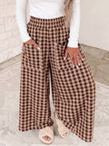 Plaid Patch Pocket Wide Leg Pants