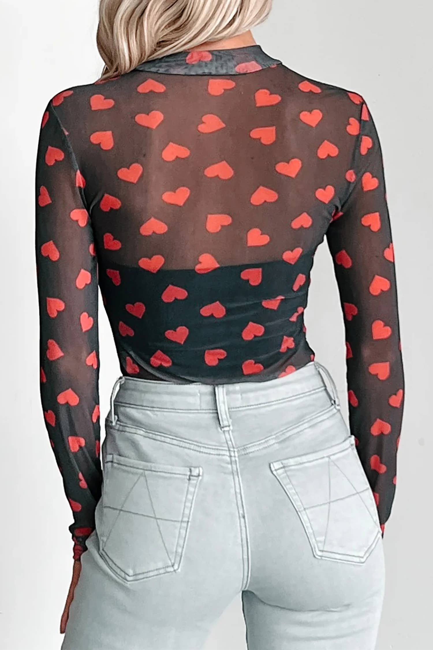Black Valentines Heart Sheer Mesh Top