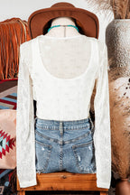 Mesh Bow Pattern Long Sleeve Top