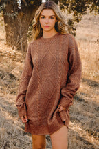 Cable Knit Drop Shoulder Loose Fit Sweater Dress