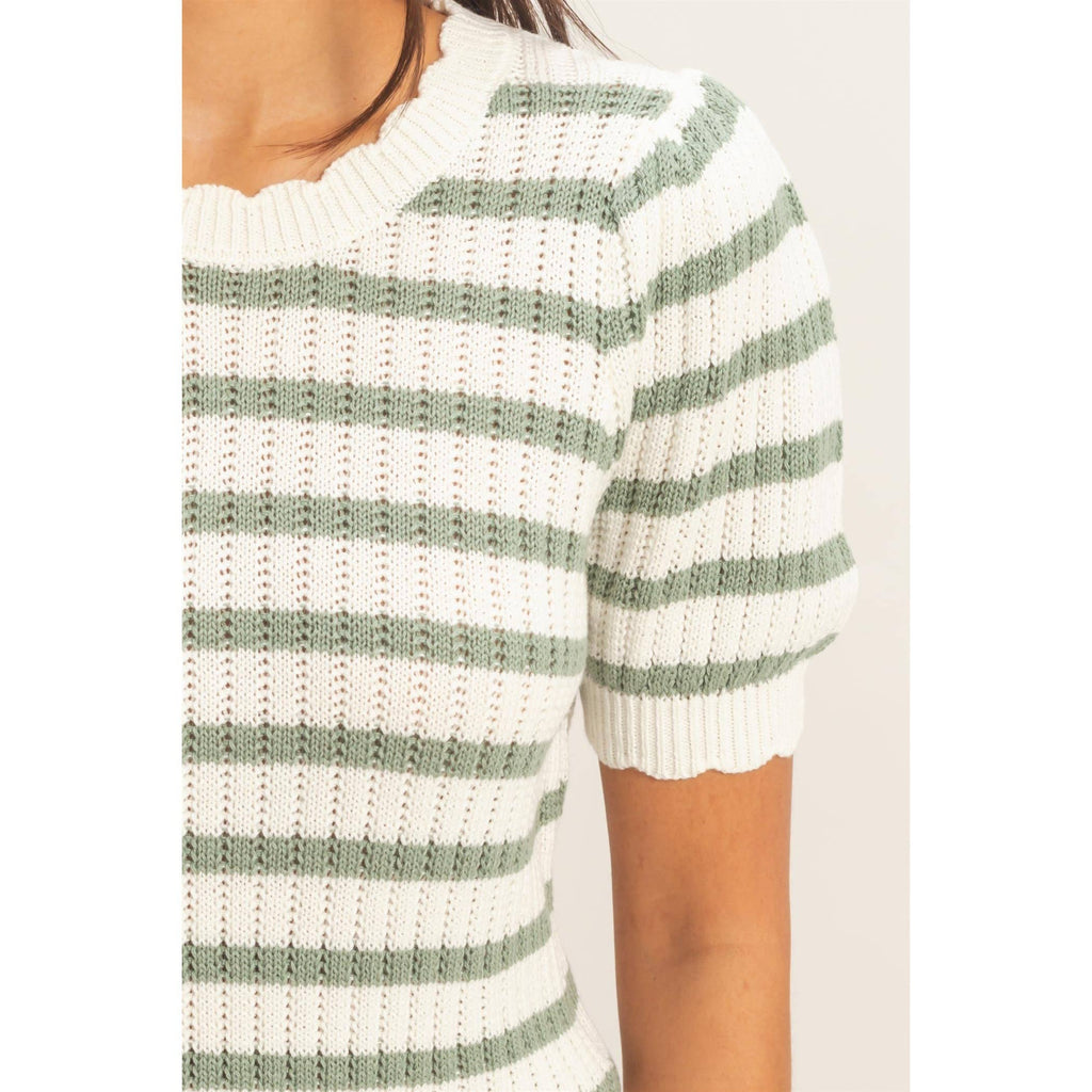 Tara Scallop Edge Puff Sleeve Top