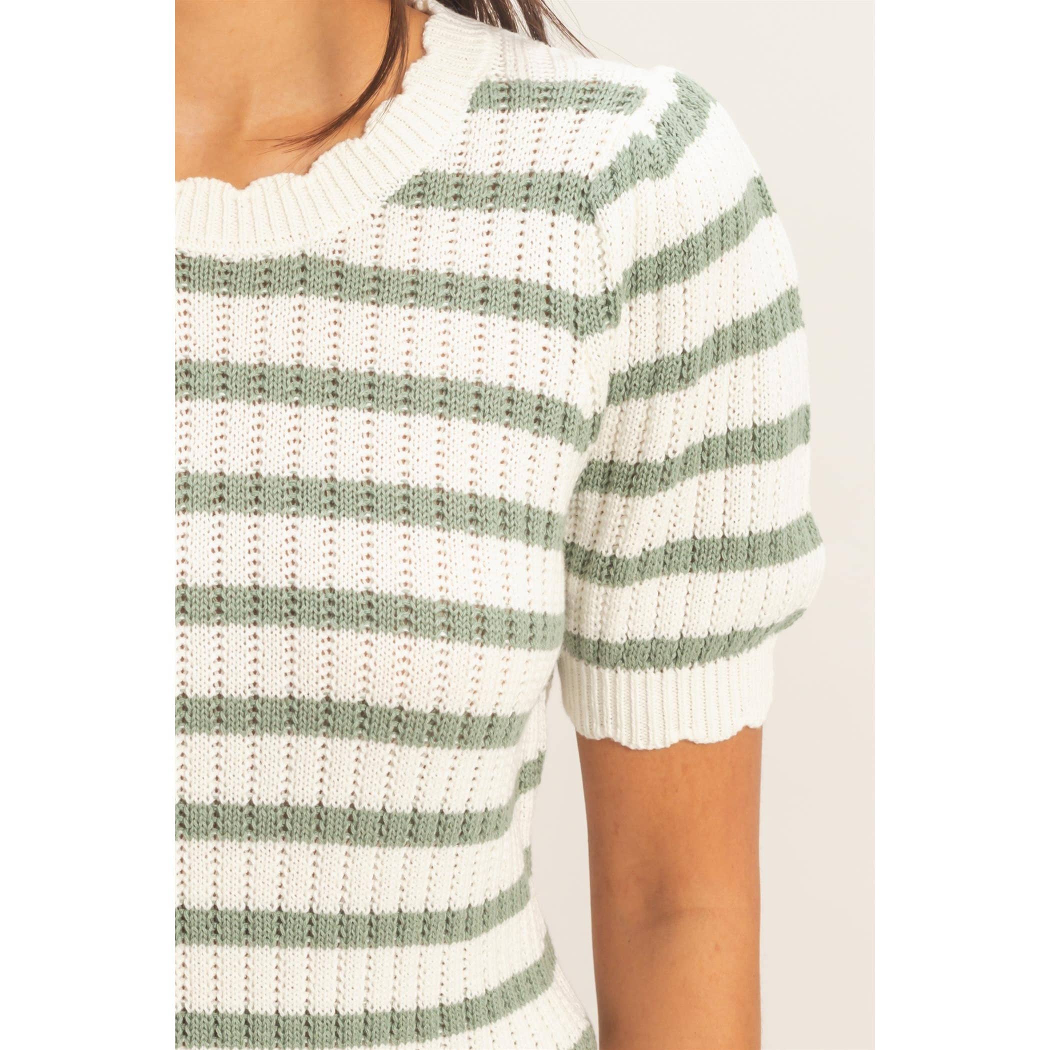 Tara Scallop Edge Puff Sleeve Top