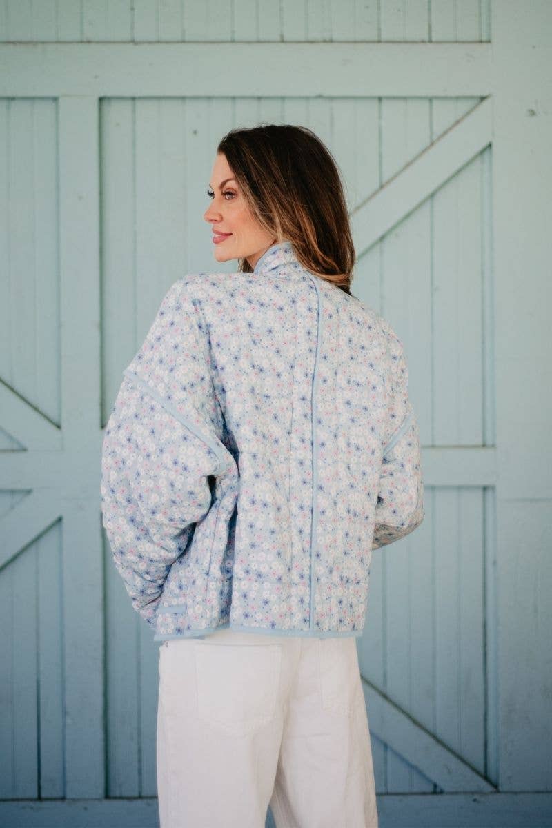 Light Blue Dainty Floral Quilted Jacket