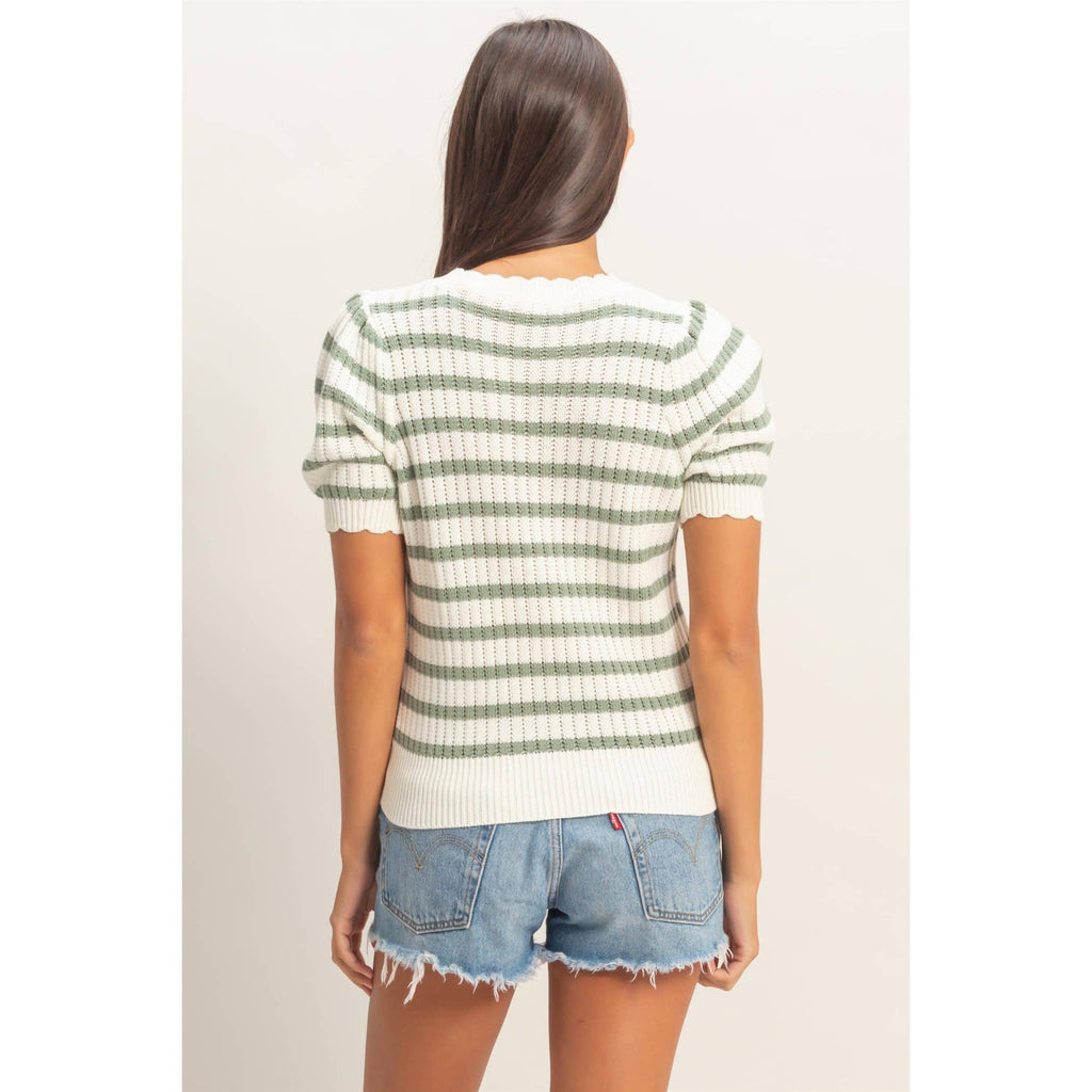 Tara Scallop Edge Puff Sleeve Top