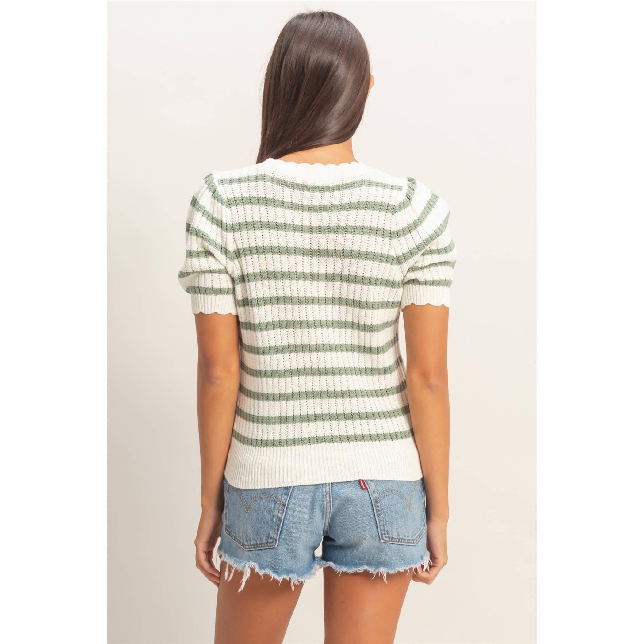 Tara Scallop Edge Puff Sleeve Top