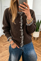 Carry Plaid Ruffle Sweater Cardigan