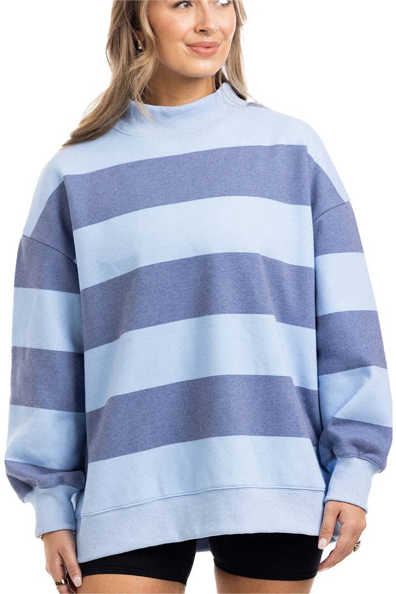 Mayla Navy Striped  Mockneck