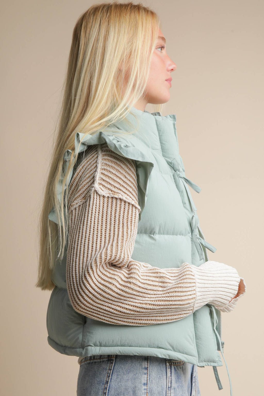 Bow Ruffle Puffer Vest