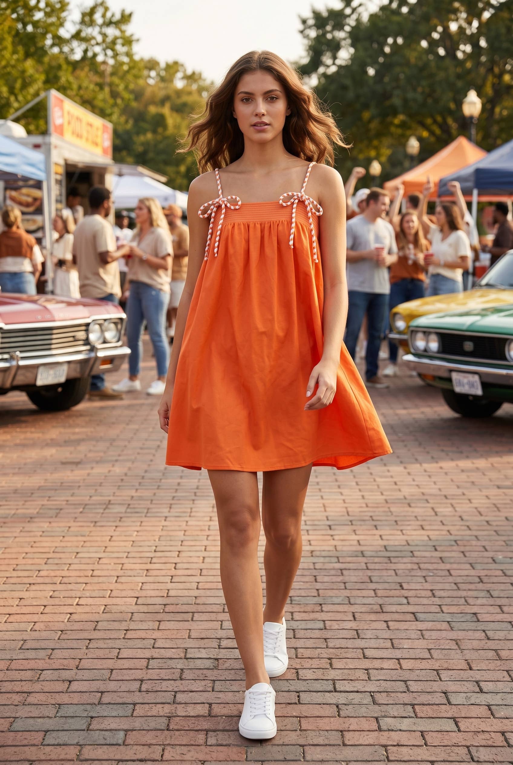 orange gameday dress Bellamy L Geometric Star Pattern Furniture Right dressing at the Ruffled pleated skirt Size:S (0-4)