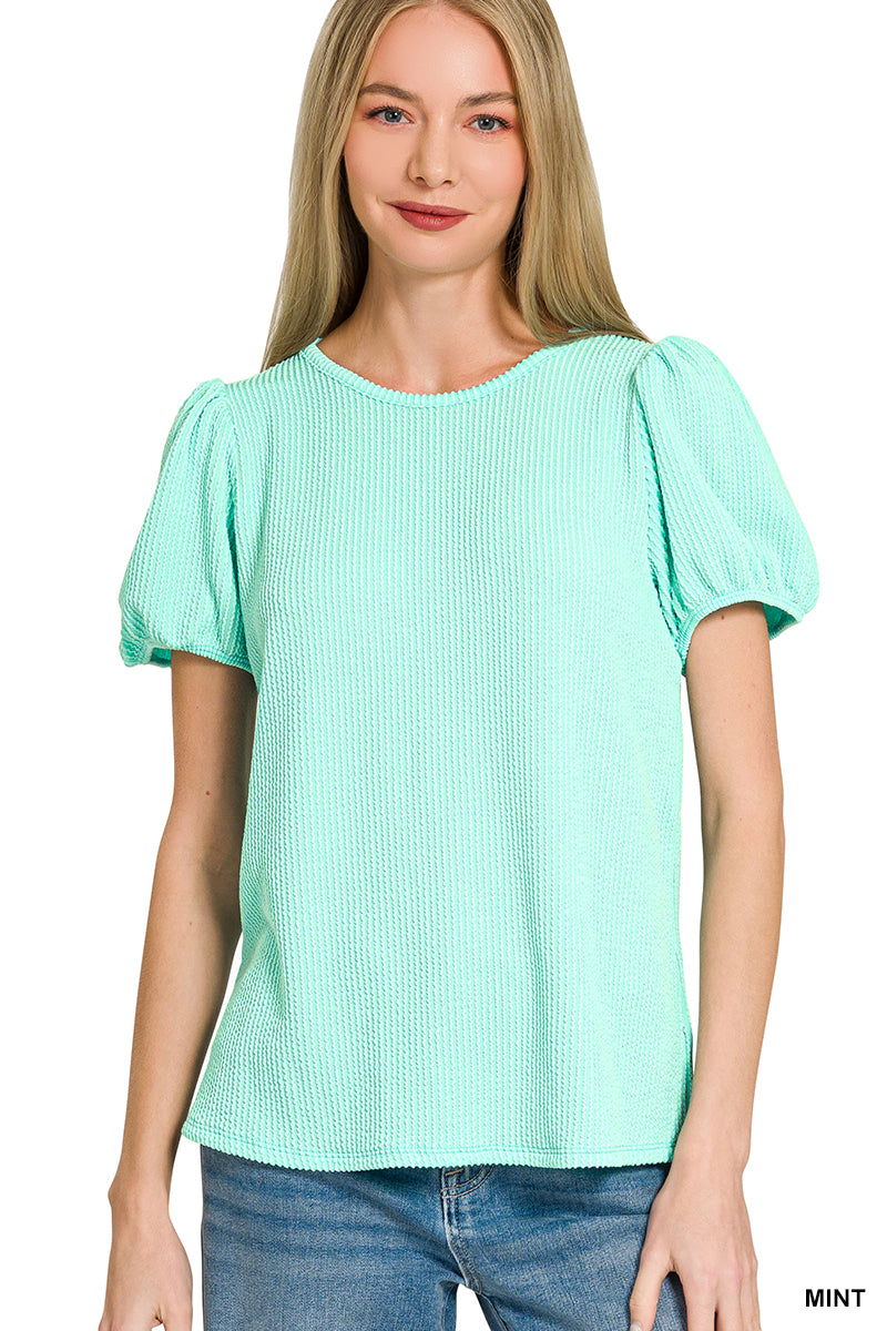 MISSY RIBBED PUFF TOP