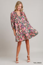 Satin Paisley V-Notched Dress