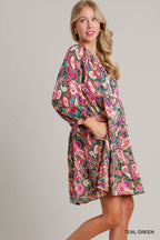 Satin Paisley V-Notched Dress