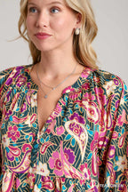 Satin Paisley V-Notched Dress