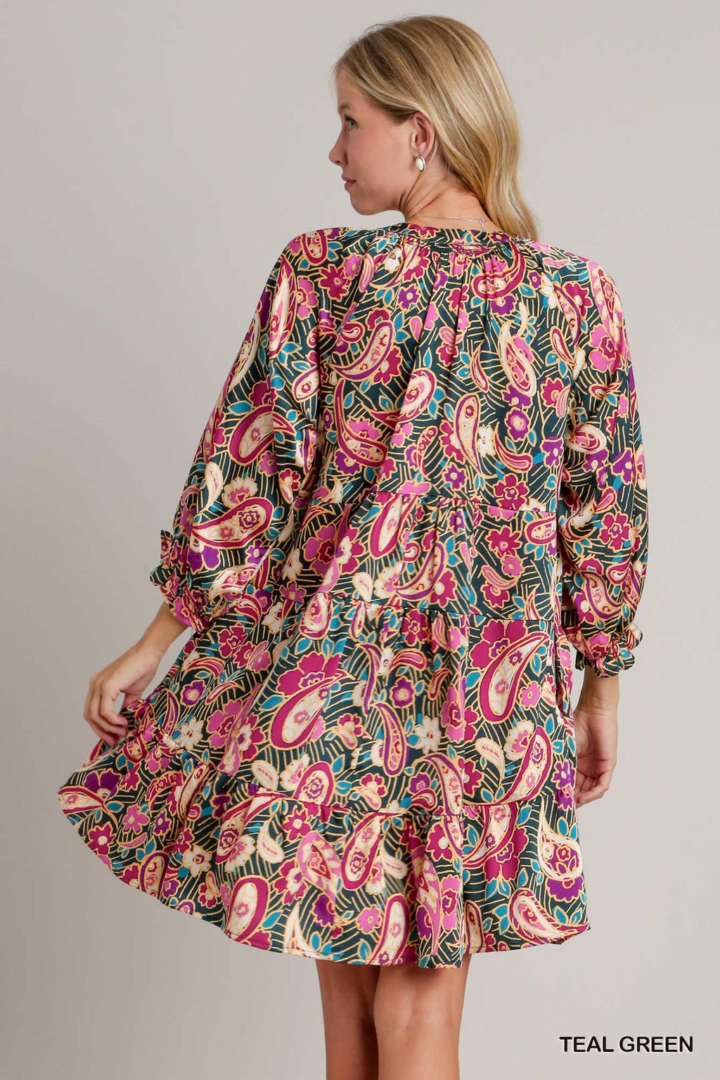 Satin Paisley V-Notched Dress