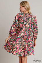 Satin Paisley V-Notched Dress