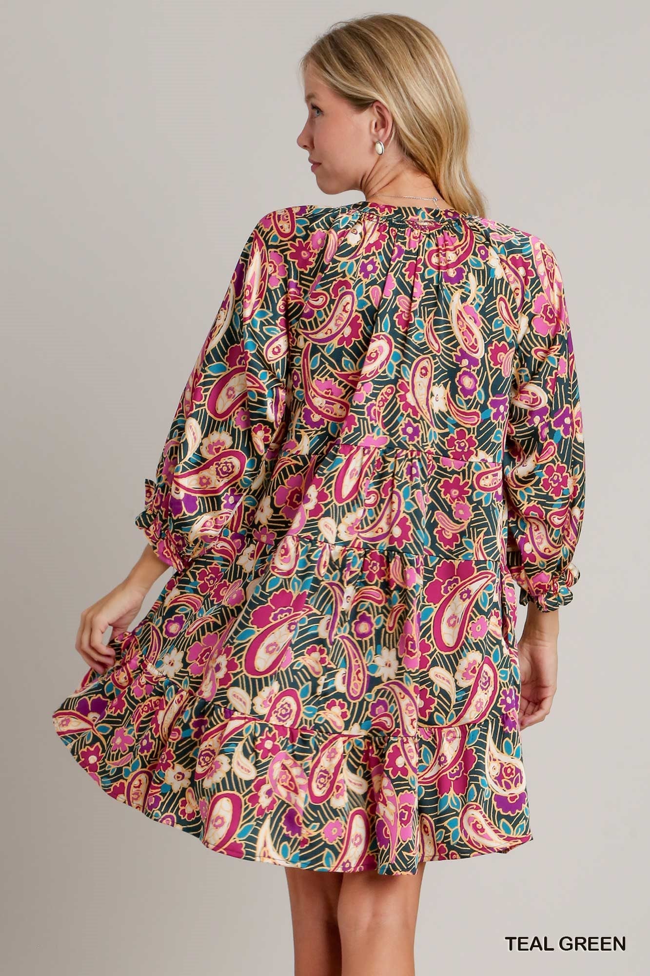 Satin Paisley V-Notched Dress