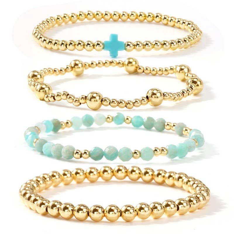 TURQ CROSS BEADED BRACELET