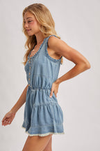 RUFFLED DENIM ROMPER