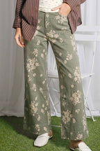 Floral Print Straight Leg Denim Pants