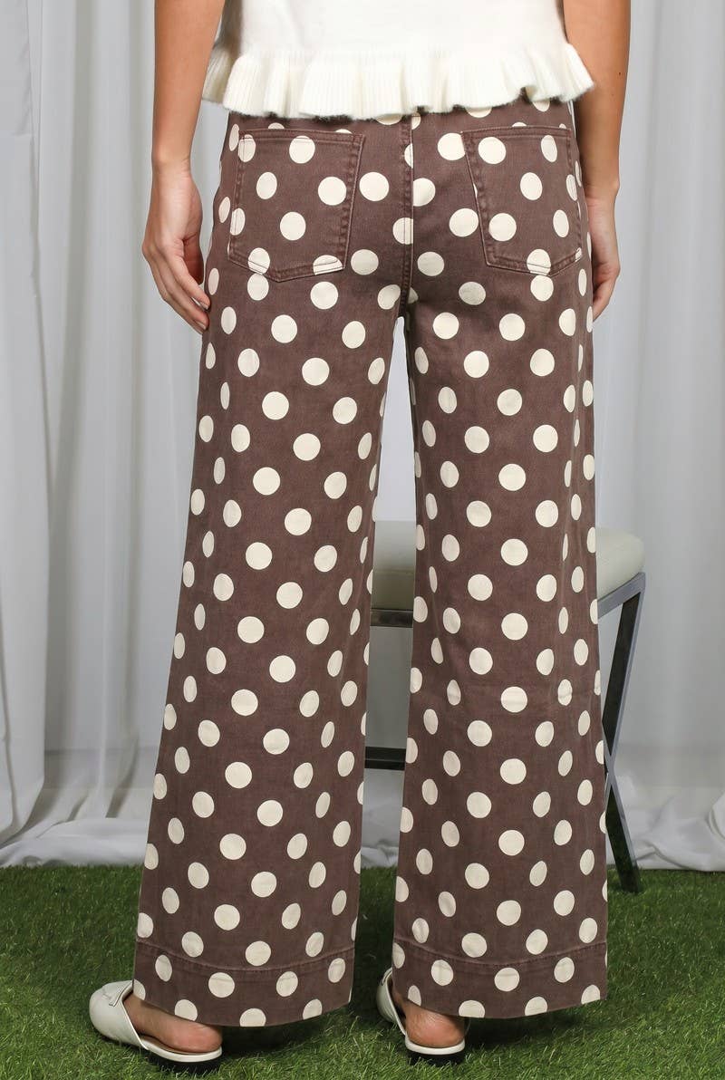 Polka Dot Straight Leg Denim Pants