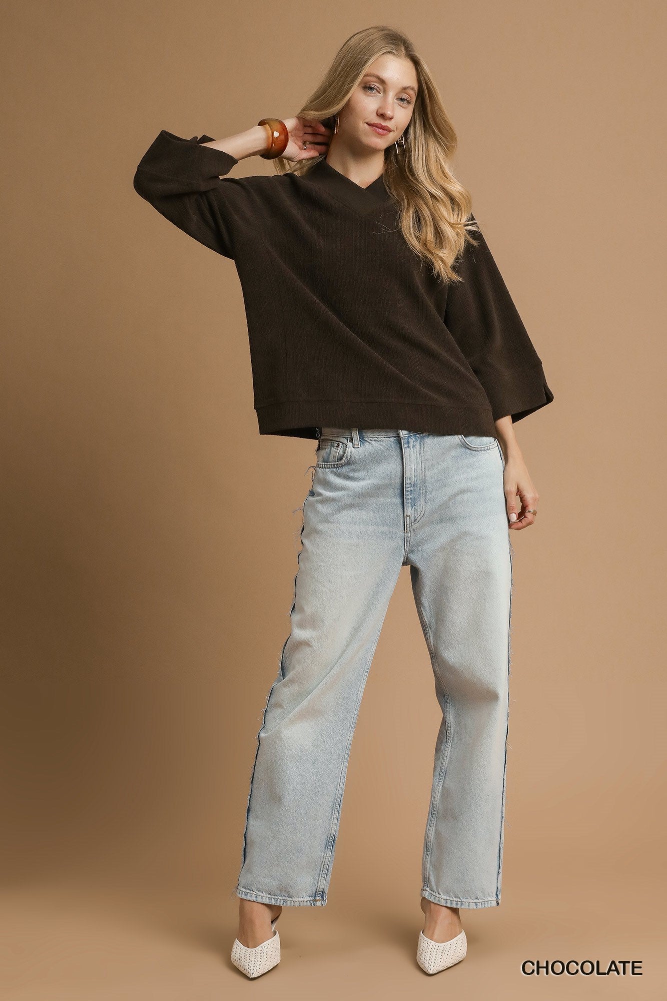 Clara Textured V-Neck Top