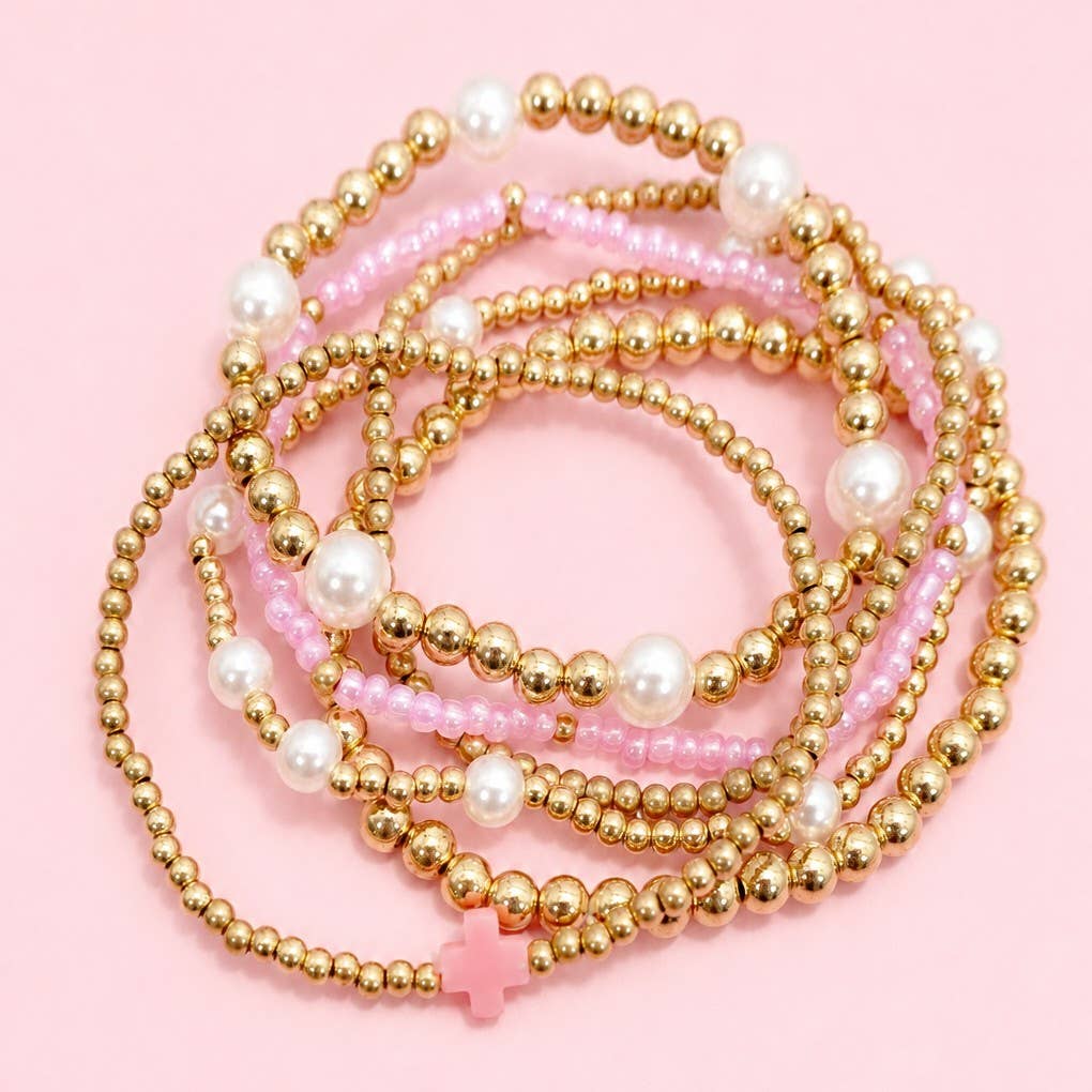 CROSS BEADED BRACELET- Pink or Turquoise