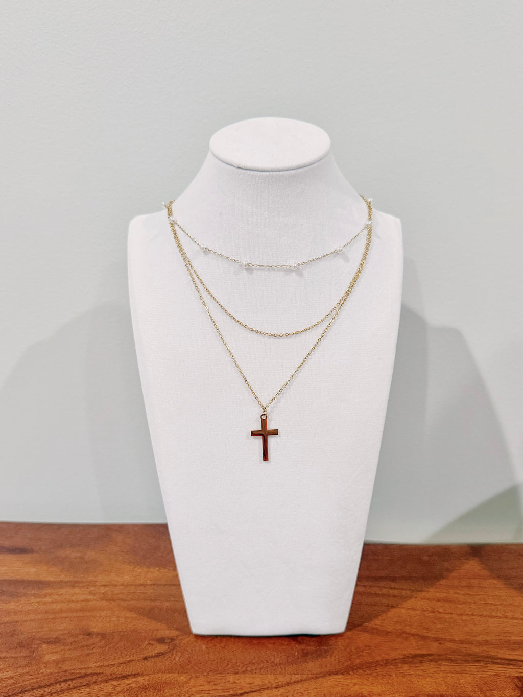 Layered Pearl, cross Necklace
