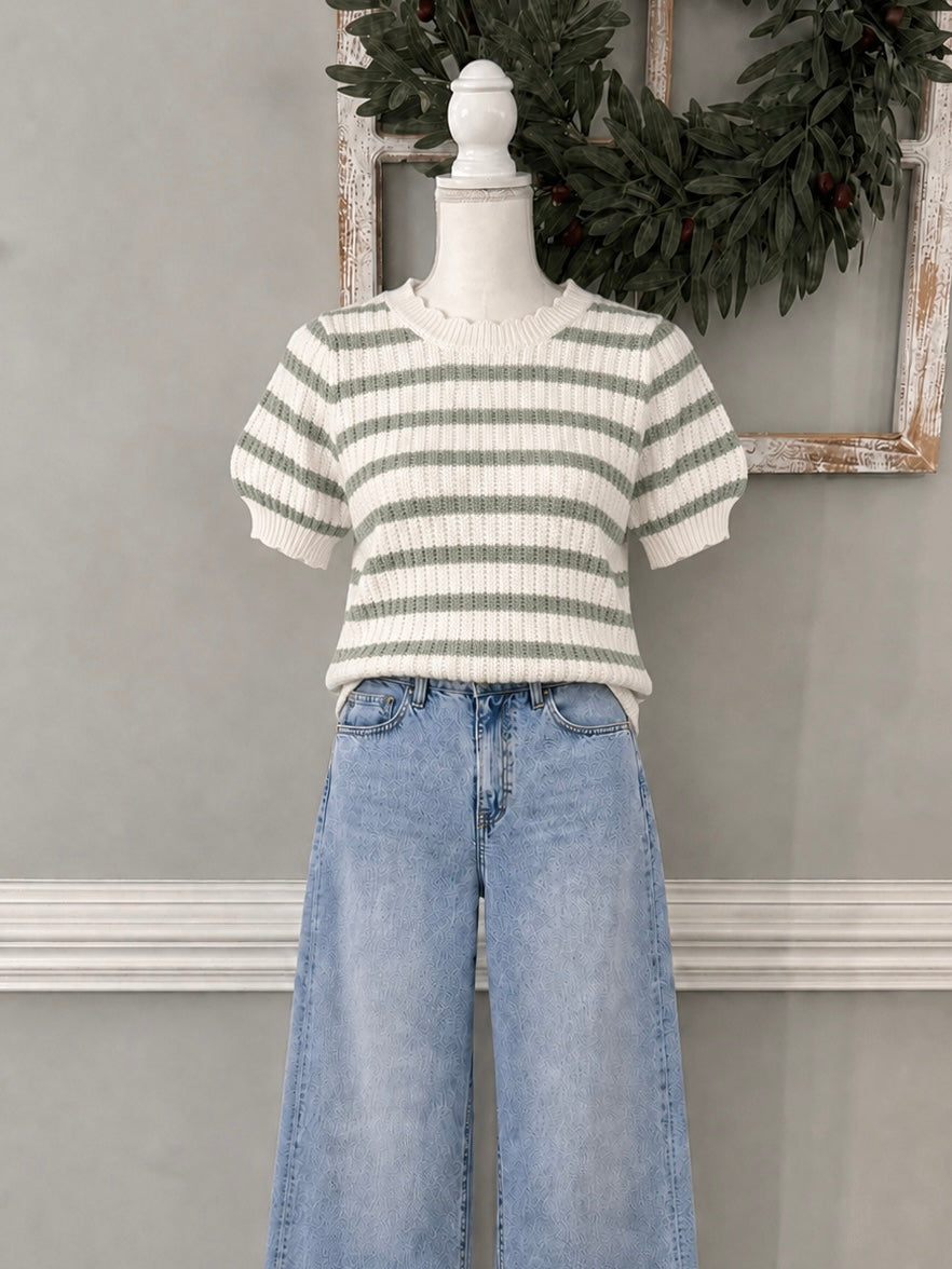 Tara Scallop Edge Puff Sleeve Top