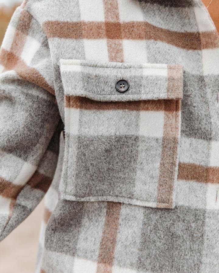 Plaid Button Flannel Shirt Jacket