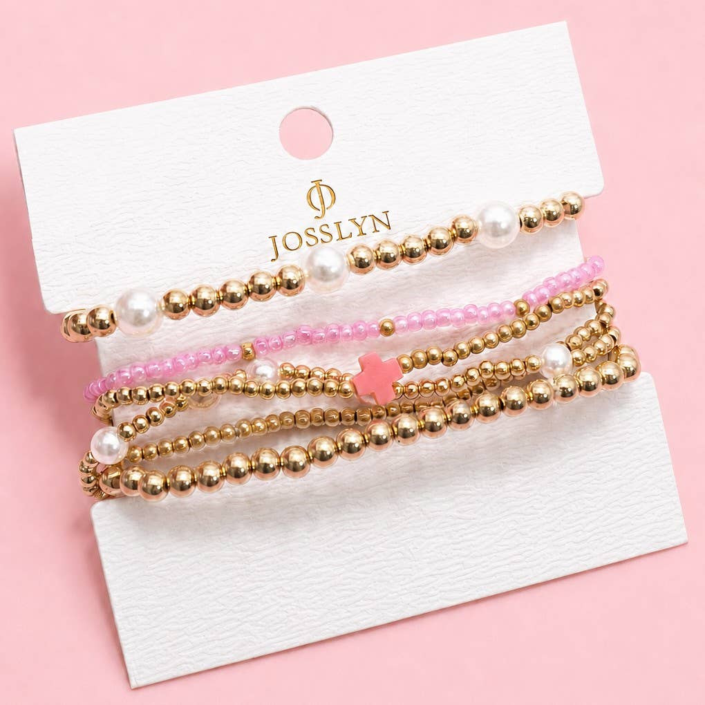 CROSS BEADED BRACELET- Pink or Turquoise
