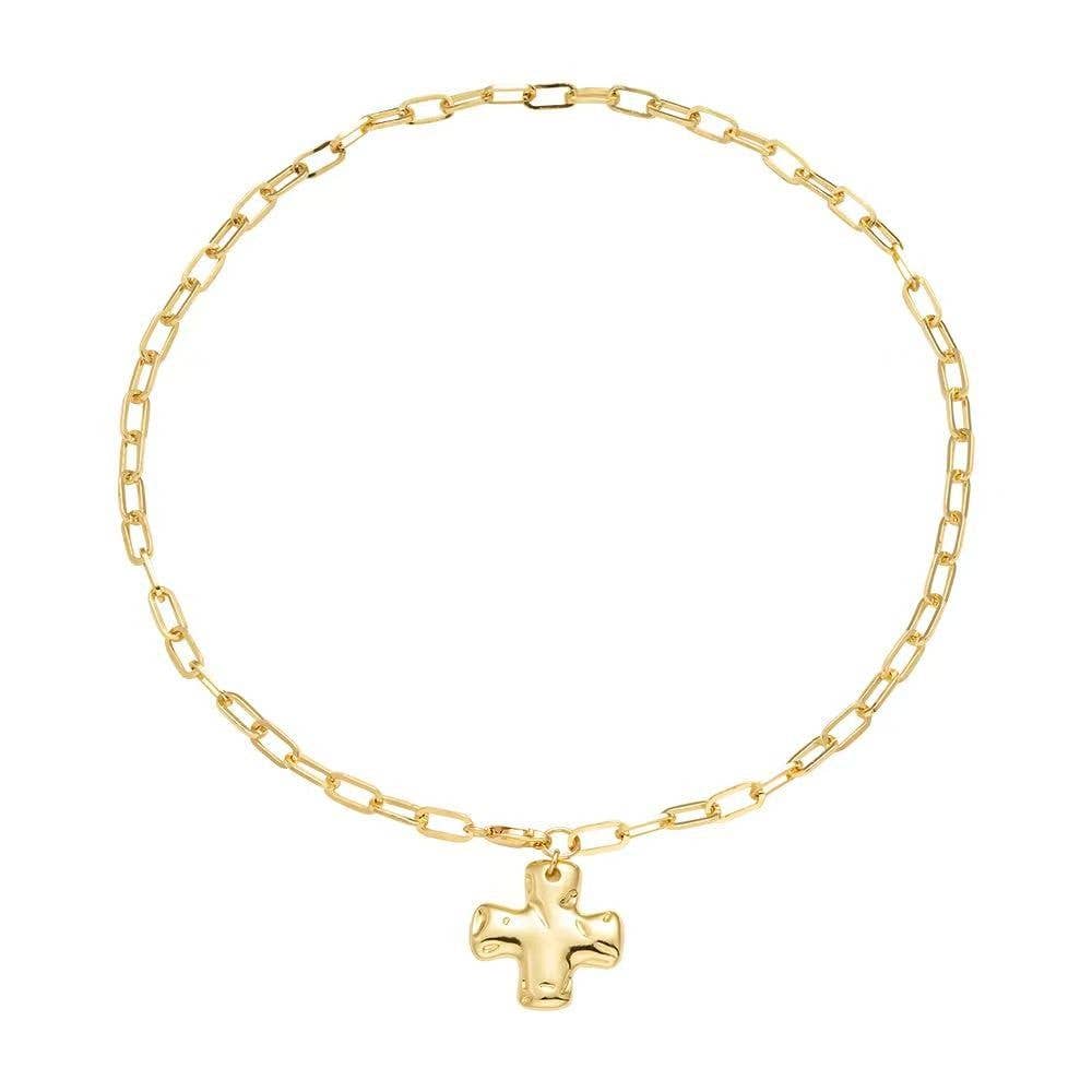 SMALL HAMMERED CROSS NECKLACE