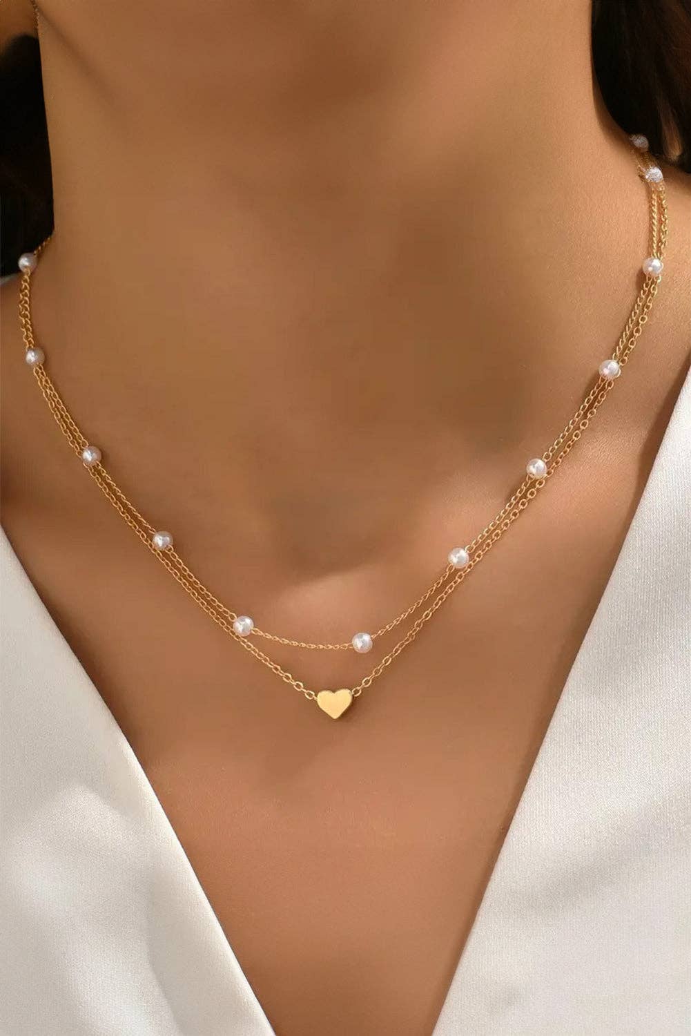 Heart and Pearl 2pcs Layered Necklace