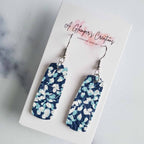 White & Blue Floral Leather Earrings