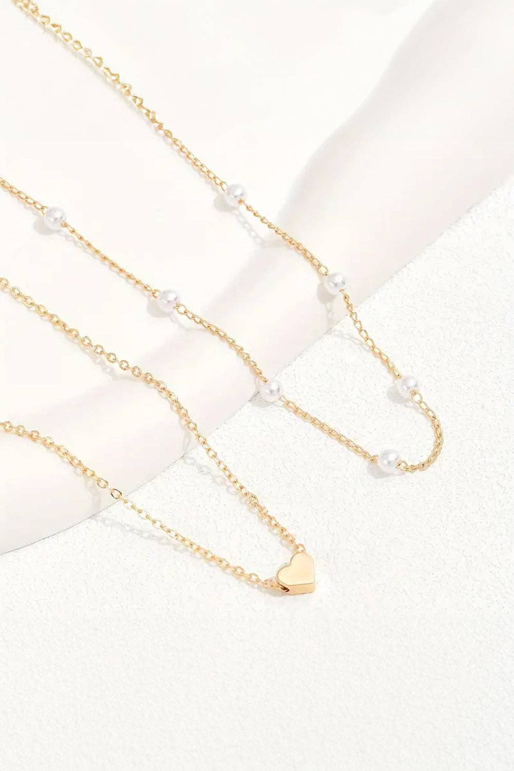 Heart and Pearl 2pcs Layered Necklace