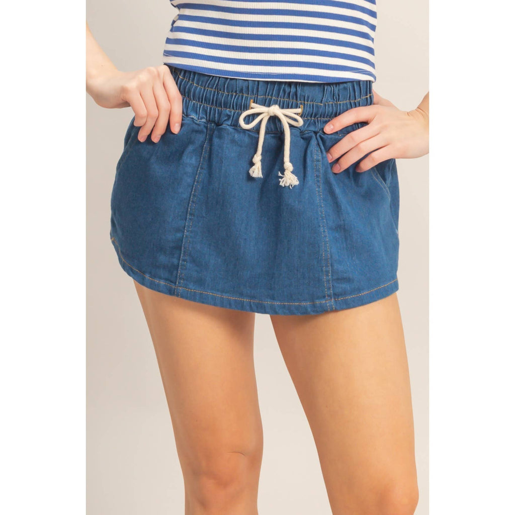 Raven Drawstring Waist Denim Skort