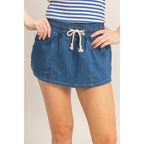 Raven Drawstring Waist Denim Skort