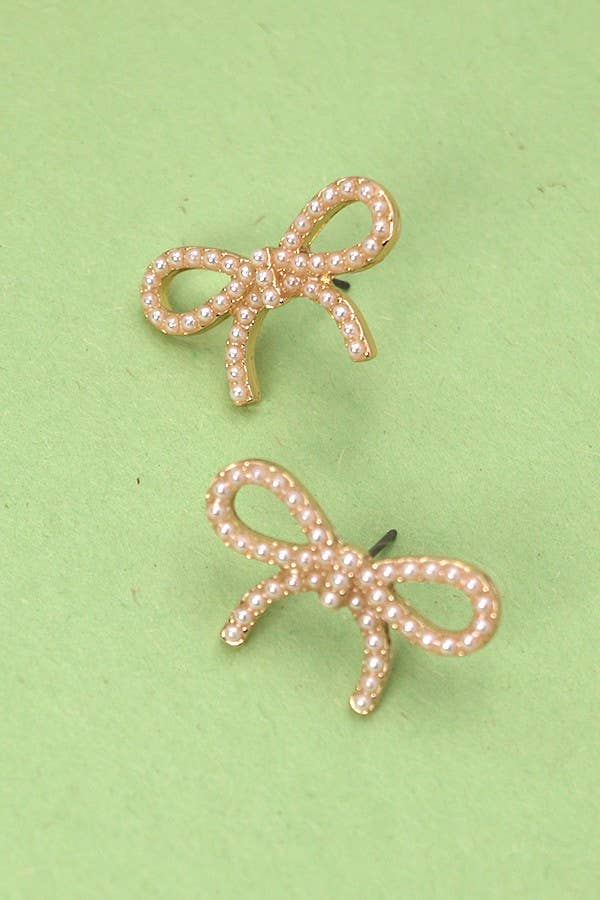 PEARL BOW STUD EARRINGS